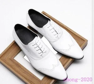 Zapatos de vestir brogue tallados de cuero para hombre punta puntiaguda negocios boda con cordones - Imagen 1 de 11