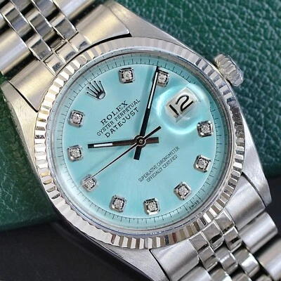Rolex Datejust Mens Gold & Steel Blue Diamond Dial Fluted Bezel 36mm Watch 1601 - Image 1 of 4