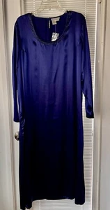 Abito Ulla Popken donna 16 18 seta tubino blu navy maxi manica lunga collo perline nuovo senza etichette - Foto 1 di 6