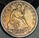 1853 sitzende Liberty Quarter 25C RAYS PFEILE Wahl Silber US-Münze CC19872