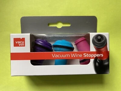 NEW, Vacu Vin Wine Saver Vacuum Stoppers Set of 3– NEON RARE Blue/Pink/Purple - Изображение 1 из 2