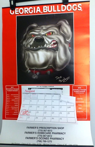 2018 UNIVERSITY OF GEORGIA Football Schedule Calendar Poster Dave Helwig Art Cover
