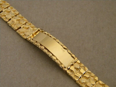 Men's Large Yellow Gold Plated Nugget Link Smooth ID Bracelet 9in Long 14mm Wide - Image 1 of 3