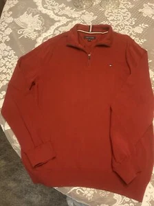 Vtg Tommy Hilfiger Cotton V Neck /zip coll Pullover Sweater Maroon red Mens XXL - Picture 1 of 3