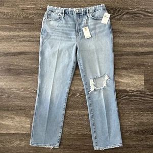 Good American Good Curve Straight Distressed Indigo 124 Blue Jeans Size 14 NWT - Picture 1 of 10