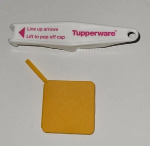 Vtg Tupperware Lift to Pop off Cap Gadget & Yellow Gold ID Medical Zipper Tag - Picture 1 of 7
