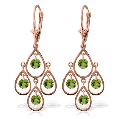 Pendientes en capas de peridoto de oro rosa macizo de 14K de 2,4 quilates Foto 1 de 3
