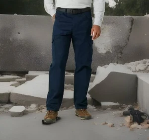 Men's Wrangler Workwear 44x30 Blue Dark Sapphire Cargo 7 Pocket Pants Relaxed - Picture 1 of 7