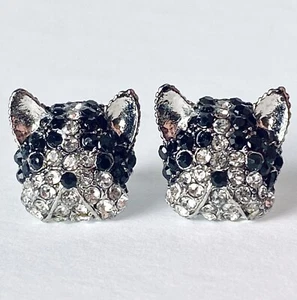 Französische Bulldogge Hund Strass Kristall Ohrstecker Schmuck Boston Terrier - Bild 1 von 9
