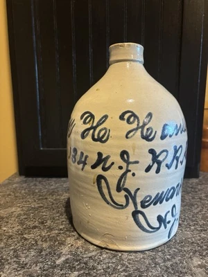 Antique W. H. Hansshing; Newark NJ Script Stoneware Jug - Image 1 of 4