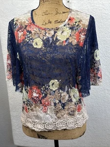Babydoll Top Multicolor Sheer Floral Whimsigoth Flare Sleeve Boho Fairy Lace S - Picture 1 of 20