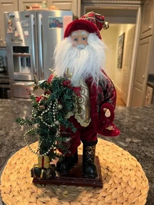 12" Santa Dressed In Deep red and Gold Sholding Christmas Tree - Picture 1 of 5