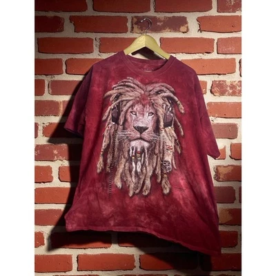 Vintage Rainforest Cafe “Rasta Lion” Graphic Tee – Red Tie-Dye – Size 2XL - Image 1 of 3