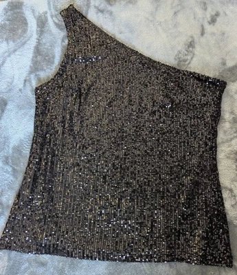 George One Shoulder Black Sequin Top Size 14 - Image 1 of 4
