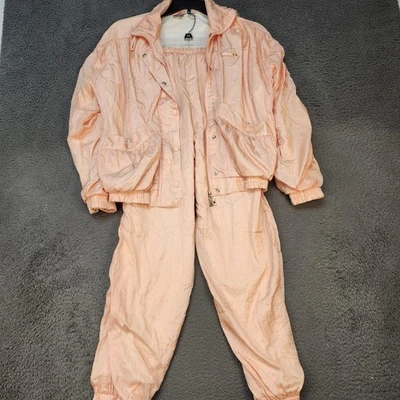 复古 Ellesse 轨道套装女式 8 桃粉色尼龙 2 件风衣 80 年代 — 第 1/4 张图片