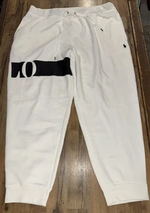 POLO RALPH LAUREN Mens Jogger White Black 2XB 2TG Logo Fleece Sweatpants - Picture 1 of 2