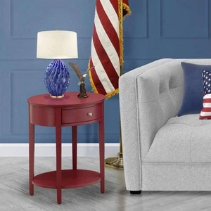 24 in. W Burgundy Finish, Round, Wood End Table Laminate Top with 1-Wooden and - Picture 1 of 5