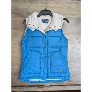 Patagonia Puffer Bivy Vest Damen XS blau Nylon ärmellos Kapuze Druckknopfleiste - Bild 1 von 4