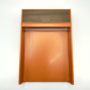 Vintage Eldon Desktop Notepad Holder 4x6, 1966 Orange / Wood Trim USA Made! - Picture 1 of 4