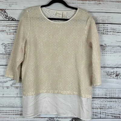 Women's EUC Chico's Blush Cream Layered 3/4 Sleeve Pullover Knit Top Size L (2) - Image 1 of 4
