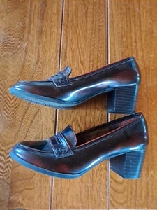 Y2K Chunky Loafer American Eagle Black Leather Shoes Heal Sz 5 - Picture 1 of 3
