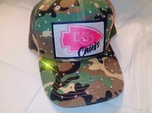 KC Chiefs Camo Custom Rhinestone Hat Bling Ballcap Baseball Adjustable - Picture 1 of 1