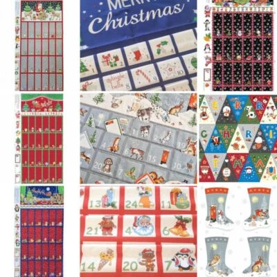 Christmas Advent Calendar Fabric Panels Santa Countdown Festive Fabric Fold Up - Image 1 of 3