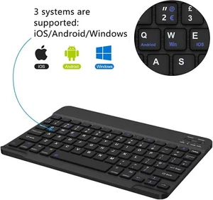 Wireless Bluetooth Keyboard Lightweight Slim for iOS Android, Black - Picture 1 of 7