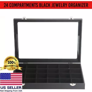 Schmuck Organizer Tablett mit klarem Deckel 24 Gitter Samt Schublade Schmuck Aufbewahrung - Bild 1 von 8