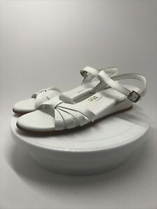 SAS Womens Sandals Strippy Wedge Heel Bone Patent Leather Size 8.5 Euc Preowned