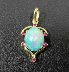 2.10Ct Oval Lab Created Fire Opal Women's Wedding Pendant 14K Yellow Gold Plated - Picture 1 of 5