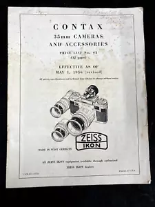 1956 ZEISS IKON CONTAX 35MM CAMERAS & ACCESSORIES CATALOG AND PRICE LIST - Picture 1 of 4