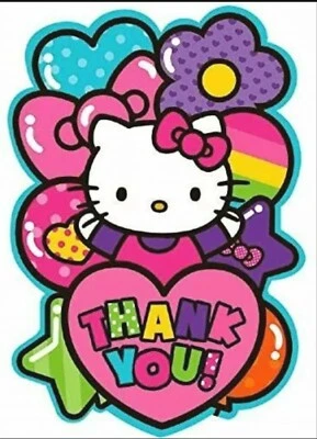 Hello Kitty Rainbow Sanrio Cat Kids Birthday Party Thank You Notes Cards - Image 1 of 4