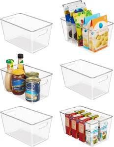 6 PCS Clear Plastic Storage Bins with Handles for Kitchen & Fridge Organization - Picture 1 of 12