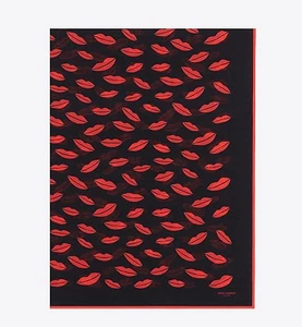 SAINT LAURENT YSL Slimane Lips Print Silk Georgette Stole Scarf Black Red - $695 - Picture 1 of 5
