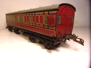 Hornby Series"O"=No.2 LMS brake/Third Non-Corr.Suburban Coach-Maroon- good c1937 - Picture 1 of 6