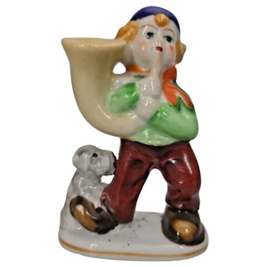 Japan Boy Horn Schnauzer Dog Porcelain Figurine Occupied Japan 4" Ceramic Glass - Picture 1 of 11