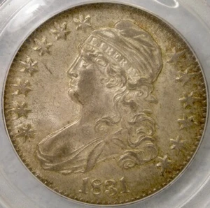 1831 CAPPED BUST LETTER EDGE SILVER HALF DOLLAR SPECTACULAR TONED GEM PCGS MS 62 - Picture 1 of 4