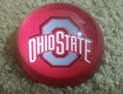 OHIO STATE BUCKEYES GLASS PAPERWEIGHT, RED, BLACK & WHITE, 3 INCHES Cover