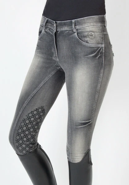 PFIFF Jeans Reithose "Starshine" denim schwarz mit Grip Besatz used look  - Bild 1 von 4