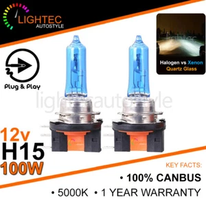 2x 100W H15 6000K DRL HIGH BEAM BULBS AUDI FORD VW XENON WHITE CANBUS HEADLIGHTS - Picture 1 of 4