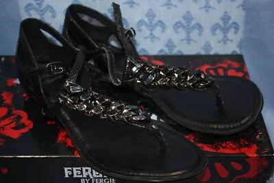 Sandalia de tacón con tiras negras Icecap cadena Pewtar 8,5 M usada en excelente estado Fergalicious para mujer Foto 1 de 4
