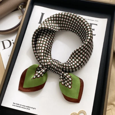 100% Mulberry Silk 20'' Small Square Scarf Women Vintage Neckerchief Wrap green