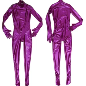 Costume intero donna finta lattice vernice pelle zentai body gatto - Foto 1 di 15