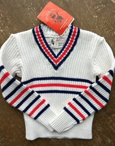 NOS Vintage 1970s PICCOLINO Gino Paoli Italy V Neck Striped Nautical Sweater 3T - Picture 1 of 10
