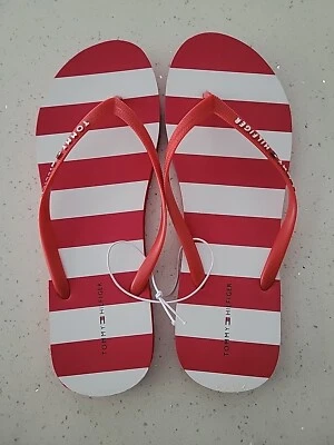Nuevas Sandalias Tommy Hilfiger Daxis Rayas Rojas y Blancas Chanclas Para Mujer Talla 11 Foto 1 de 4