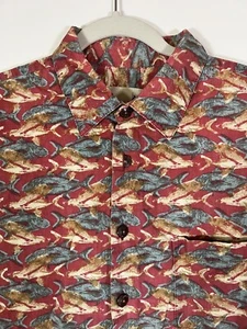 KAHALA Hawaiian shirt red blue white sharks fish sz XL cotton summer - Picture 1 of 7