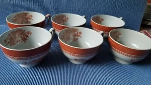 DE COLECCIÓN COPELAND-SPODE 6 TAZAS Y PLATILLOS ~ ESTILO CANTÓN ~ PATRÓN ROJO FITZHUGH - Imagen 1 de 8