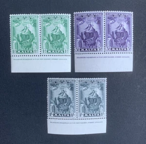 MALTA 1951 The Scapular: Our Lady of Mount Carmel SG258 to SG260 Pairs of MNH - Picture 1 of 2