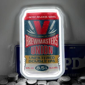 Lata de cerveza Brewmasters Union letrero de luz de neón club nocturno centro comercial decoración de pared 12"x7" H4 - Imagen 1 de 5